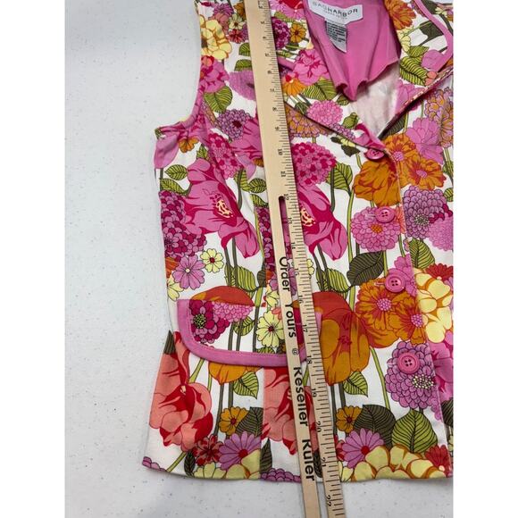 Sag Harbor Petite Floral Vest 14P Pink Orange Button Front Vest Vintage Spring - Picture 7 of 9